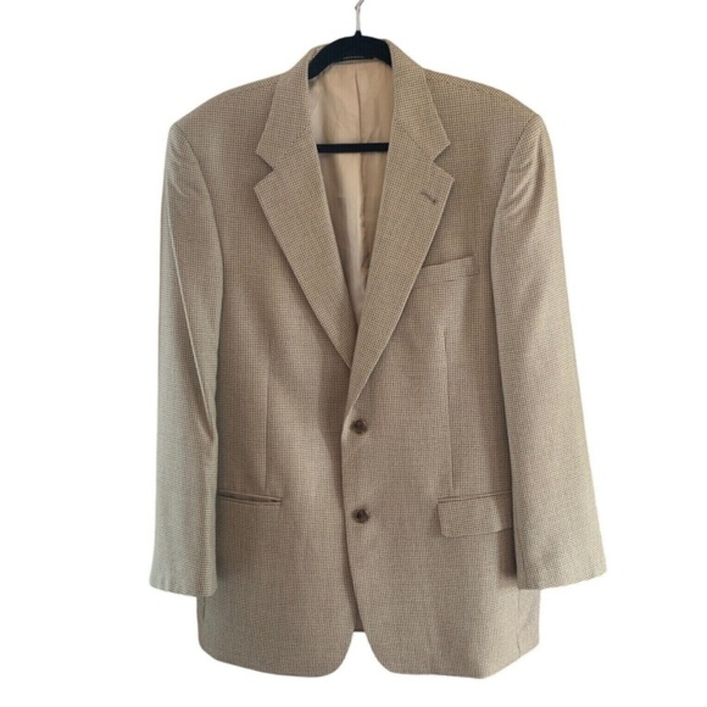 Palm‎ Beach Sport Coat Mens 42L Beige Houndstooth Silk Wool Blazer Classic